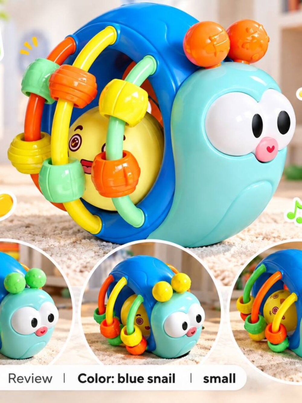 Baby Snail Rolling Rattle Toy Blue Bead Maze Sensory Crawling Toy